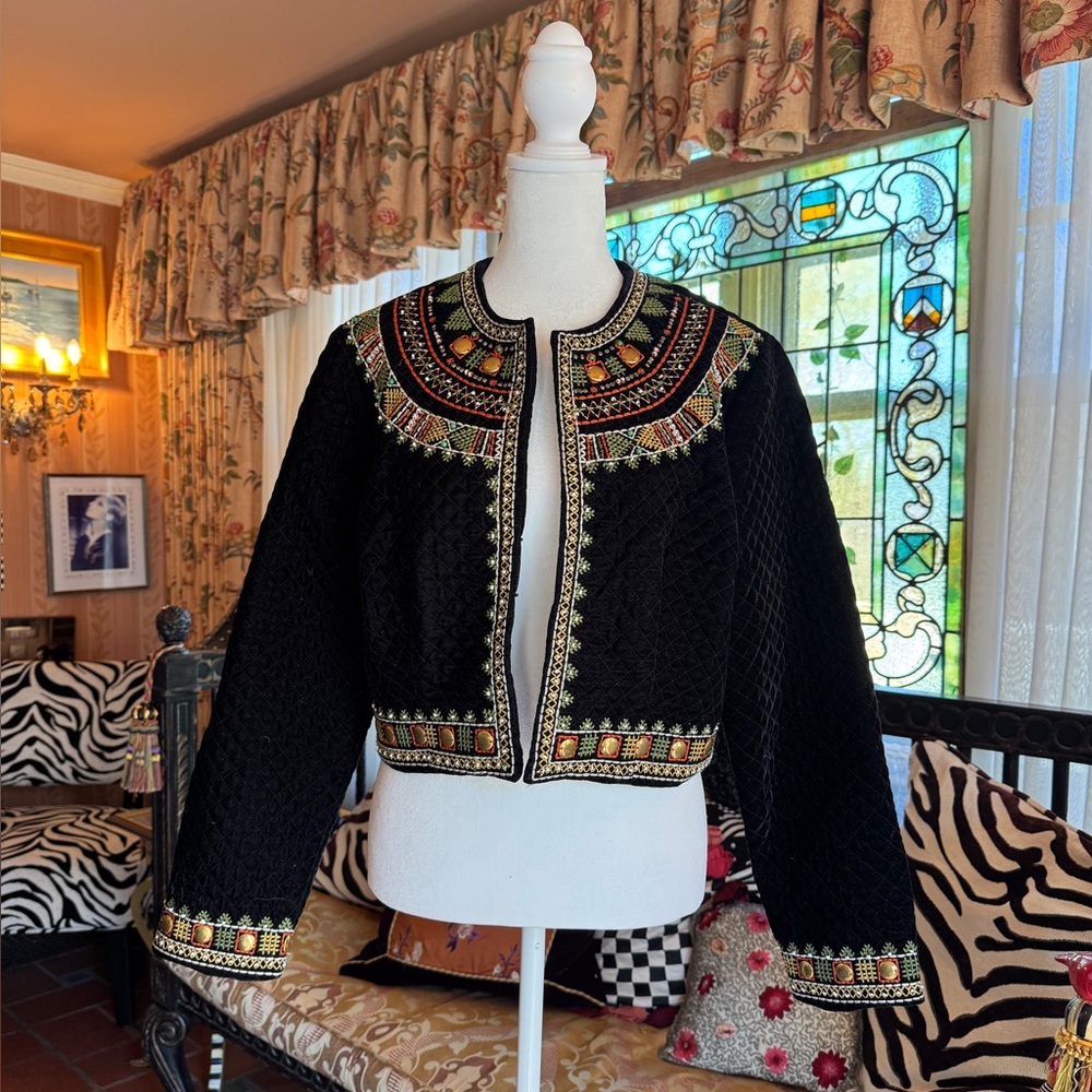 NWT Soft Surroundings Threads of Life Black Velvet Bolero Jacket, Size Medium